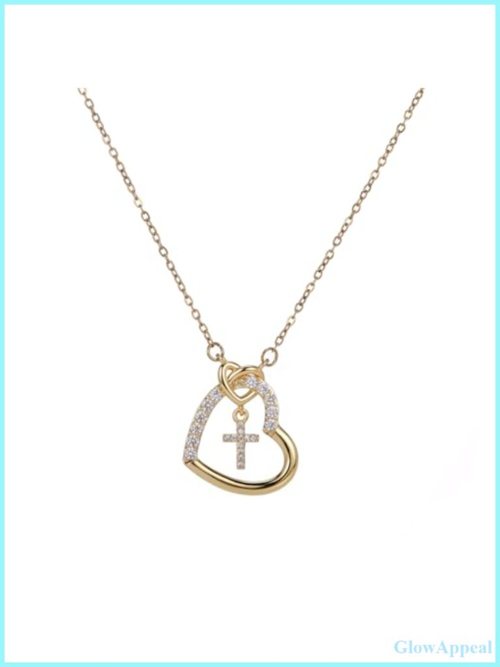 Heart Cross Pendant Necklace Cubic Zirconia Stainless Steel Snake Chain